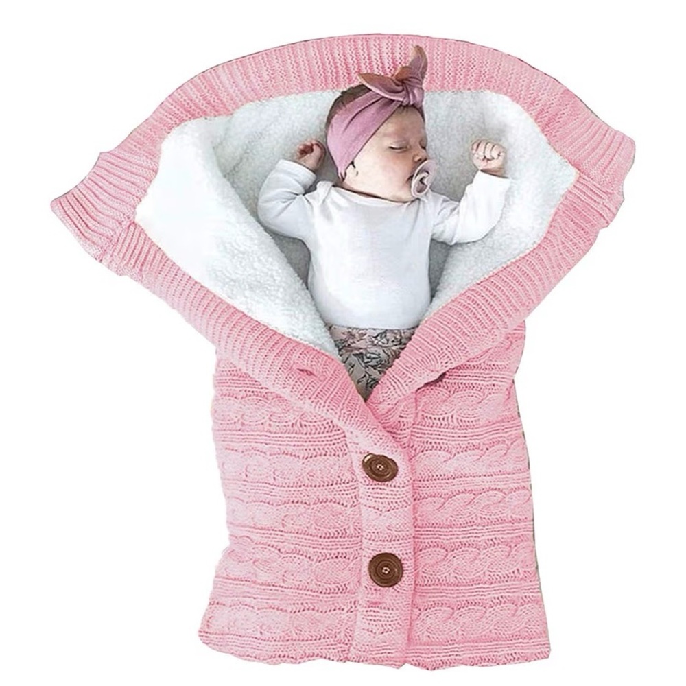 Pink Knit Sherpa Baby Swaddle Wrap C338